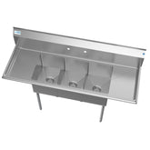 60 in. Three Compartment Stainless Steel Commercial Sink With Drainboards, Bowl Size 12"x 16"x 10" SC121610-12B3.